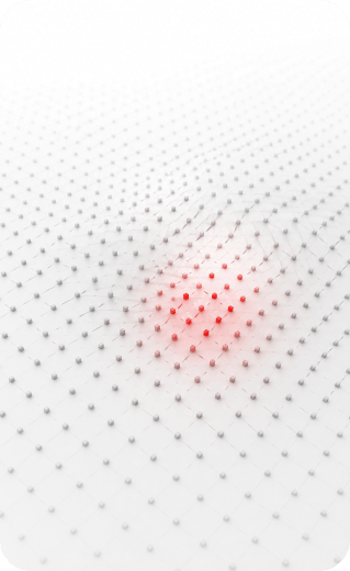 Abstract 3D perspective grid of small dots with a localized red glow highlighting a specific area