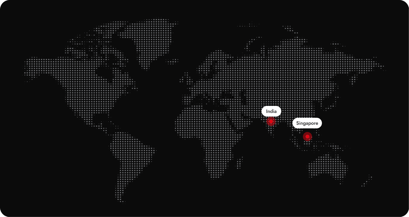 World map showing Ambit Group's coverage presence in India and Singapore