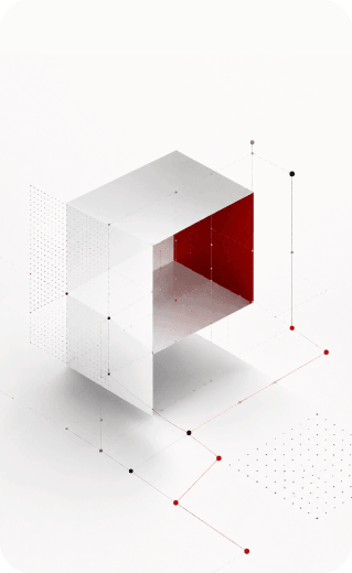 Abstract 3D rendering of a large geometric structure with a red interior accent